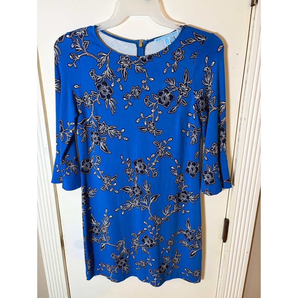 Draper James Blue Floral Bell Sleeve Shift Dress Small DRK0296 FA18